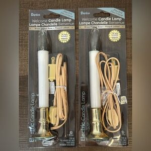 2 Darice 9” Electric Welcome Candle Lamps Corded Brass Plated Base NEW